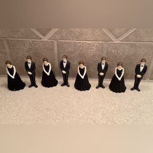 Vintage Set of 4 Bridesmaids and 4 Groomsmen Cake Toppers Cupcake Wedding